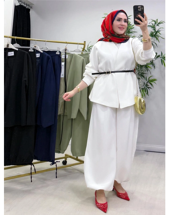 Ceketli Şalvar Takım Kemer Hediyeli Beyaz