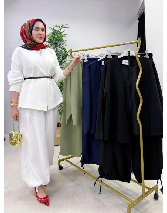 Ceketli Şalvar Takım Kemer Hediyeli Beyaz