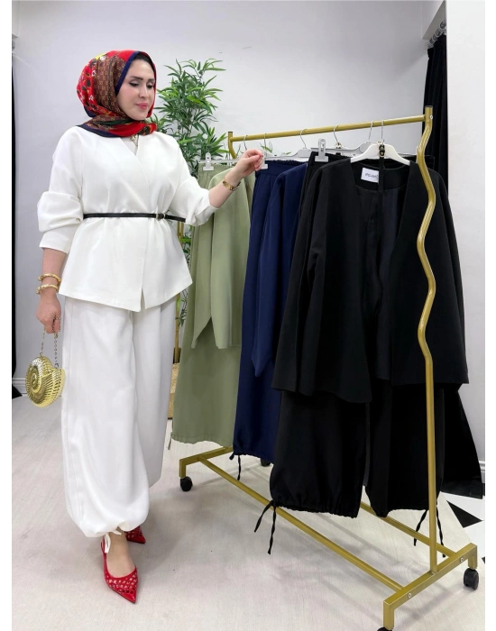 Ceketli Şalvar Takım Kemer Hediyeli Beyaz