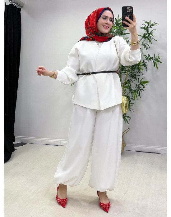 Ceketli Şalvar Takım Kemer Hediyeli Beyaz