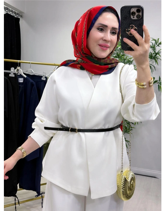 Ceketli Şalvar Takım Kemer Hediyeli Beyaz