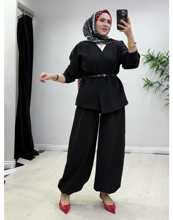 Ceketli Şalvar Takım Kemer Hediyeli Siyah