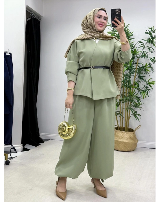 Ceketli Şalvar Takım Kemer Hediyeli Yeşil