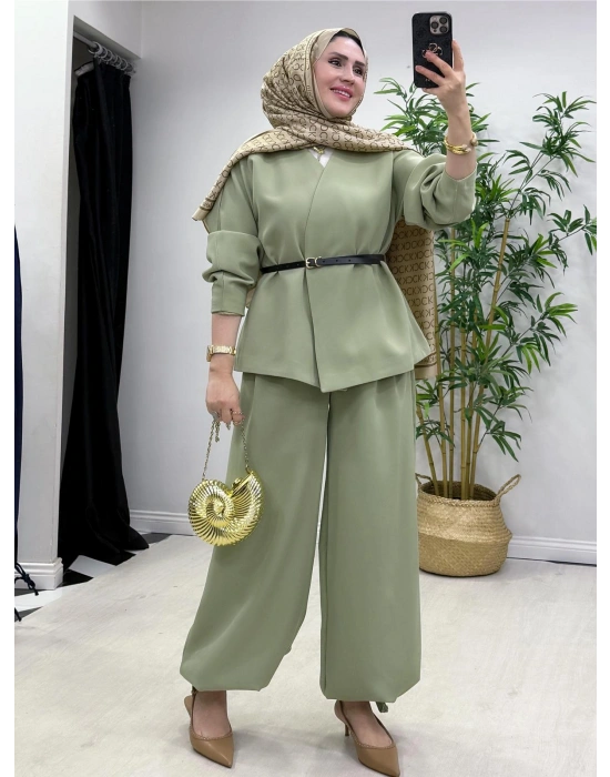 Ceketli Şalvar Takım Kemer Hediyeli Yeşil