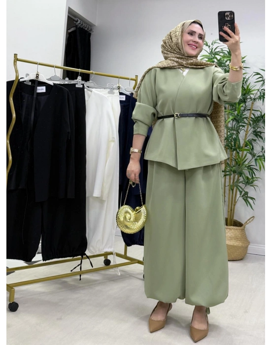 Ceketli Şalvar Takım Kemer Hediyeli Yeşil