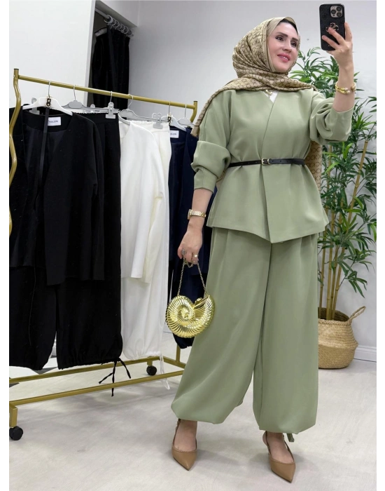 Ceketli Şalvar Takım Kemer Hediyeli Yeşil