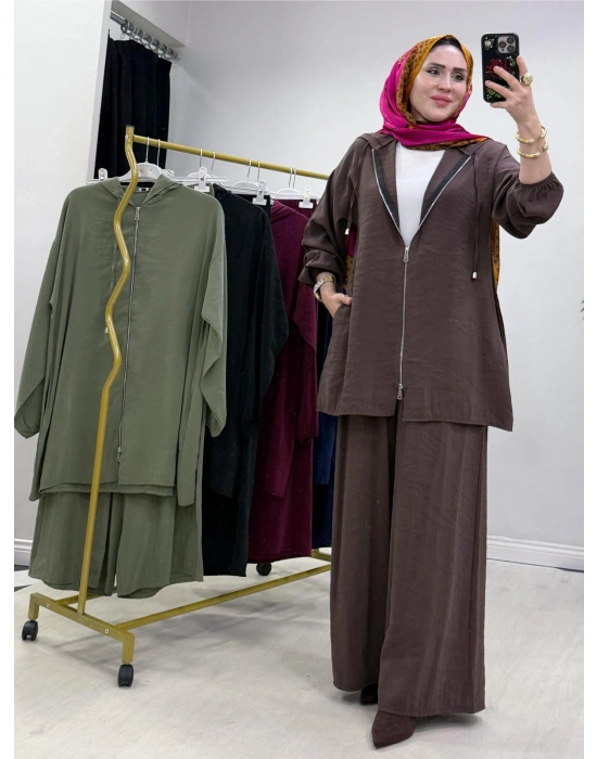 Yeni Sezon Kap Model Qupra Kumaş Takım Kahverengi