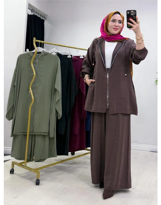 Yeni Sezon Kap Model Qupra Kumaş Takım Kahverengi