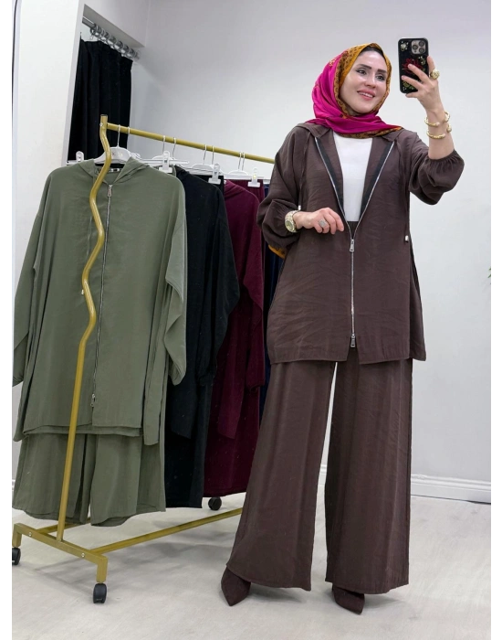 Yeni Sezon Kap Model Qupra Kumaş Takım Kahverengi