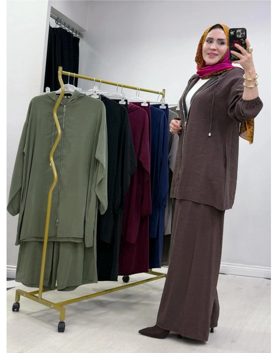 Yeni Sezon Kap Model Qupra Kumaş Takım Kahverengi