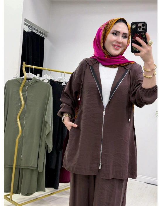 Yeni Sezon Kap Model Qupra Kumaş Takım Kahverengi