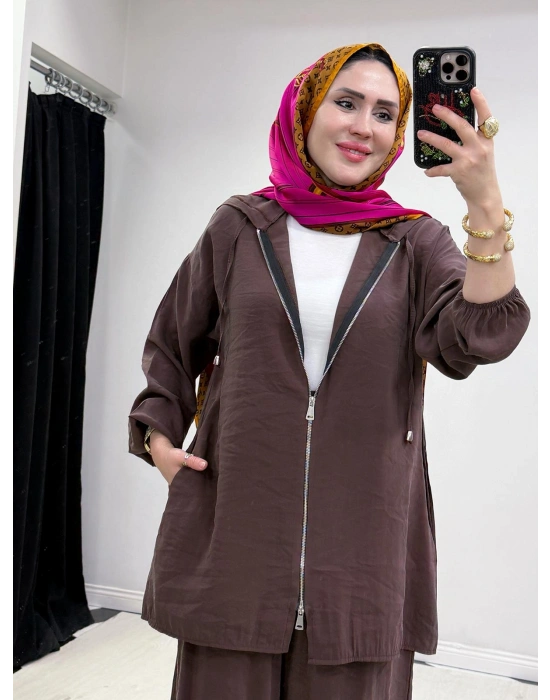 Yeni Sezon Kap Model Qupra Kumaş Takım Kahverengi