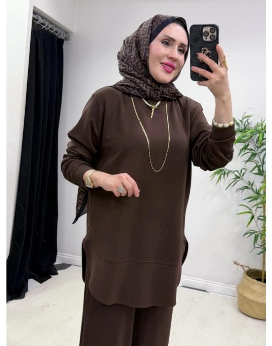 Oval Kesim Takım Kahverengi