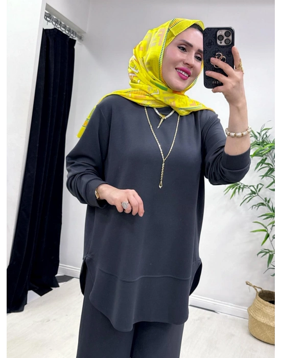 Oval Kesim Takım Gri