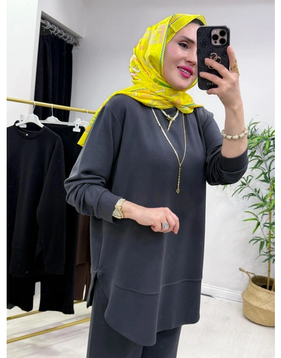 Oval Kesim Takım Gri