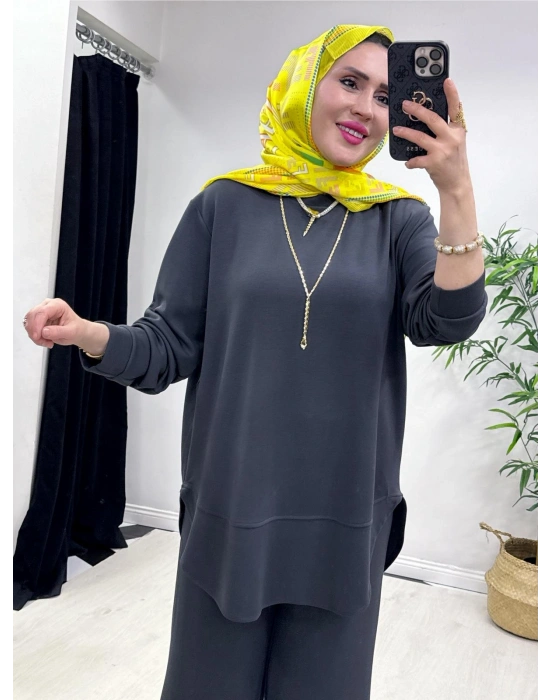 Oval Kesim Takım Gri