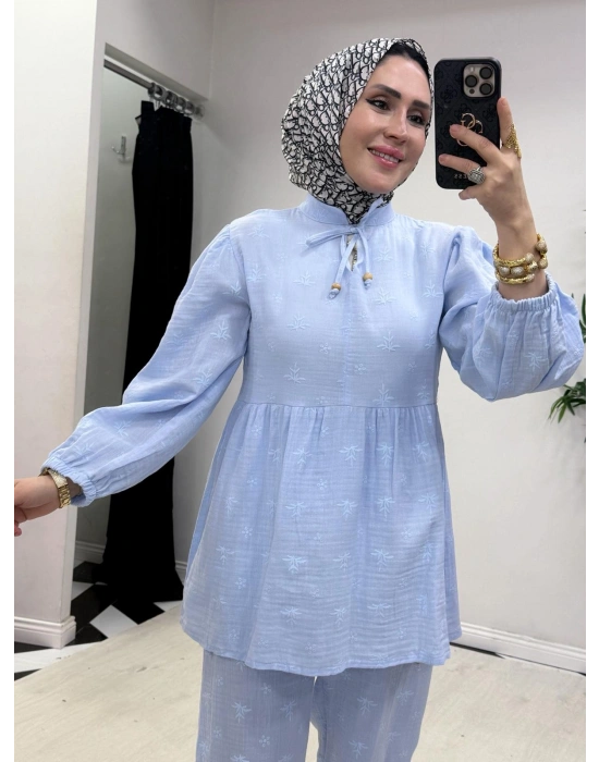 Müslin Pamuk Takım Bebe Mavi