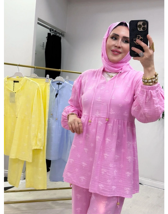 Müslin Pamuk Takım Pembe