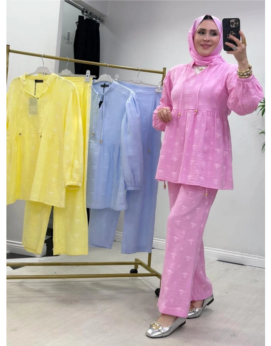 Müslin Pamuk Takım Pembe