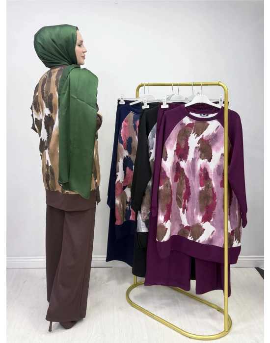 Batik Baskı Takım Kahverengi