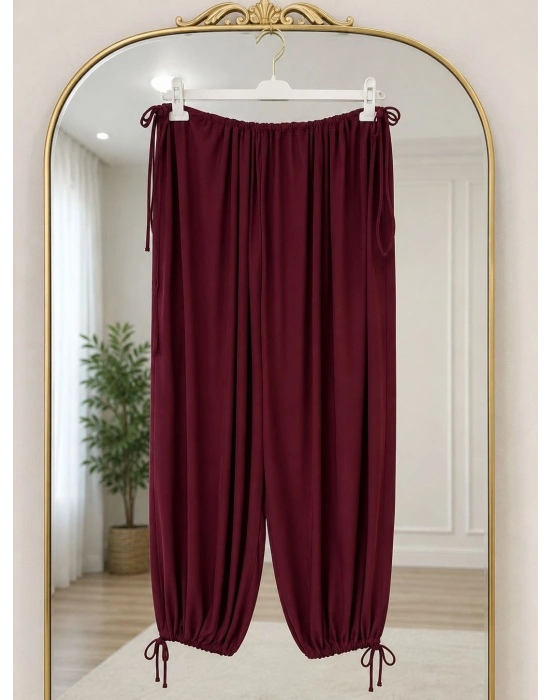 Belden Ayarlamalı Şalvar Pantolon Bordo