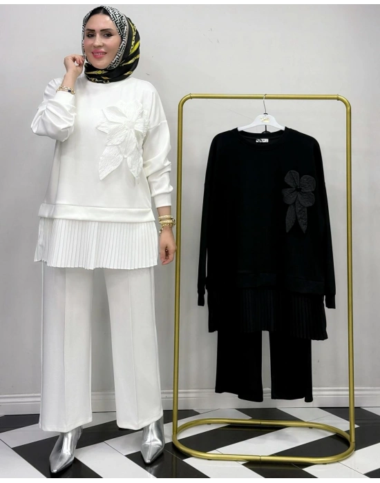 Broş Detaylı Takım Beyaz