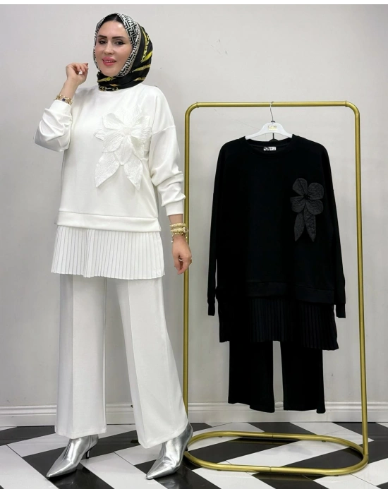 Broş Detaylı Takım Beyaz