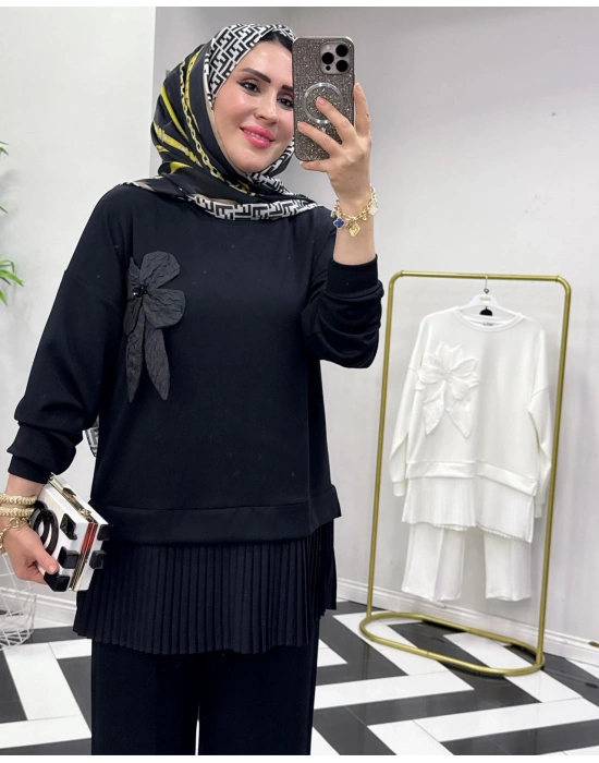 Broş Detaylı Takım Siyah