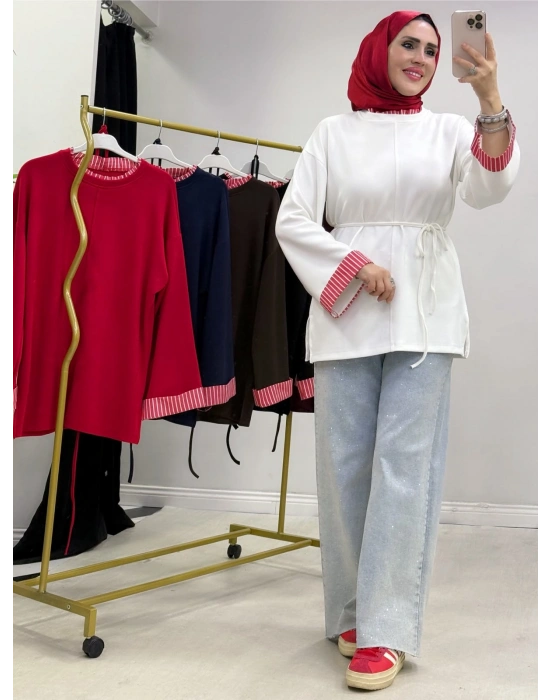Çizgili Oysho Kumaş Tunik Beyaz