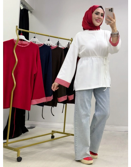 Çizgili Oysho Kumaş Tunik Beyaz