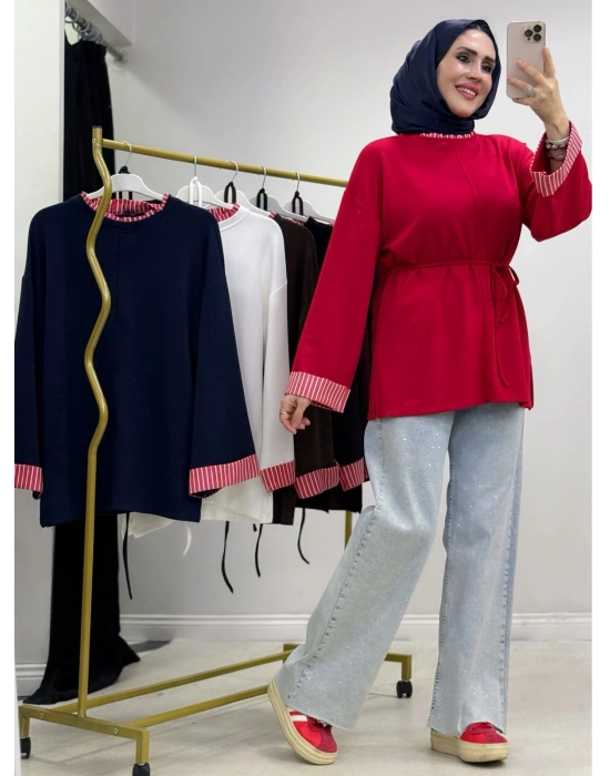 Çizgili Oysho Kumaş Tunik Kırmızı