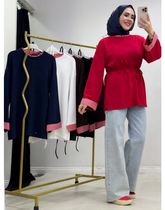 Çizgili Oysho Kumaş Tunik Kırmızı