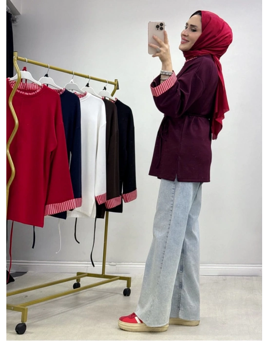 Çizgili Oysho Kumaş Tunik Mürdüm