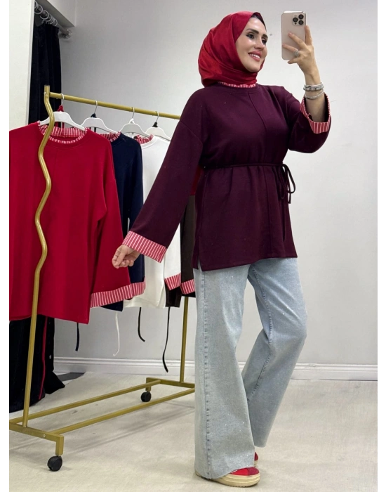 Çizgili Oysho Kumaş Tunik Mürdüm