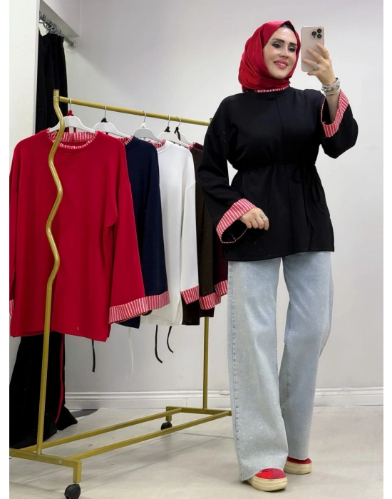 Çizgili Oysho Kumaş Tunik Siyah