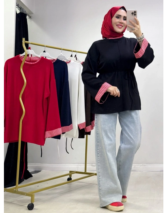 Çizgili Oysho Kumaş Tunik Siyah