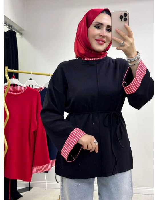 Çizgili Oysho Kumaş Tunik Siyah
