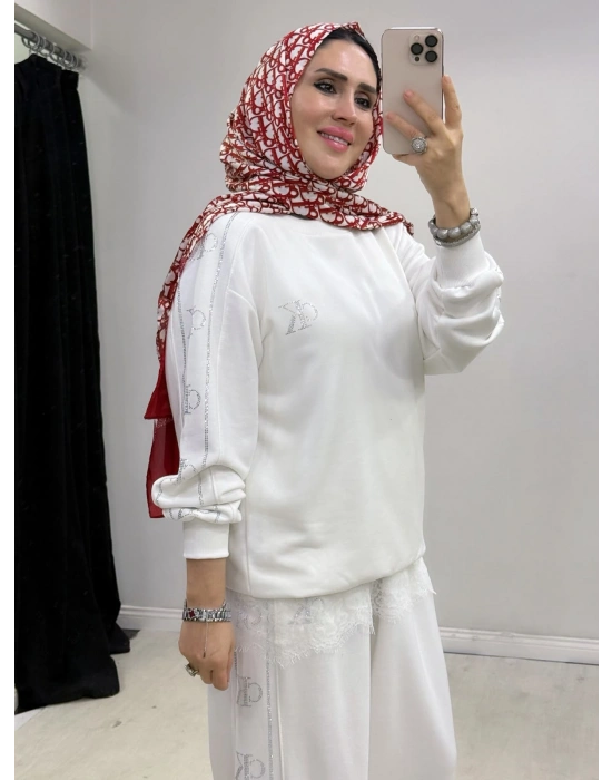 CK Spor Taşlı Takım Beyaz