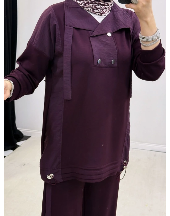 Düğmeli Oysho Takım Mürdüm