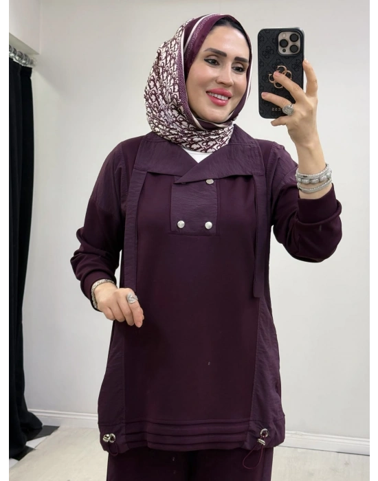 Düğmeli Oysho Takım Mürdüm
