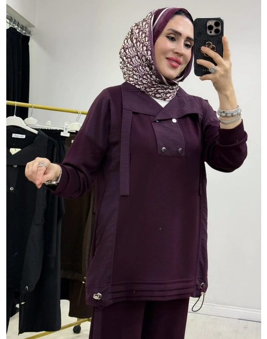 Düğmeli Oysho Takım Mürdüm