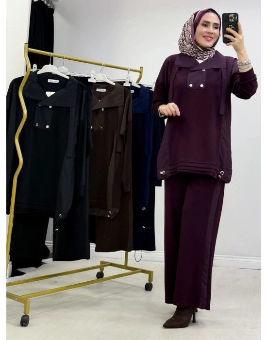 Düğmeli Oysho Takım Mürdüm