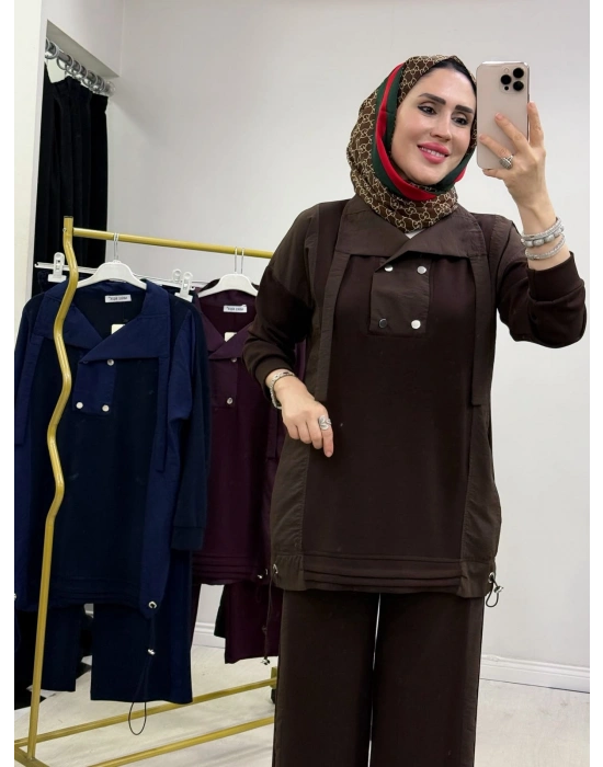Düğmeli Oysho Takım Kahverengi