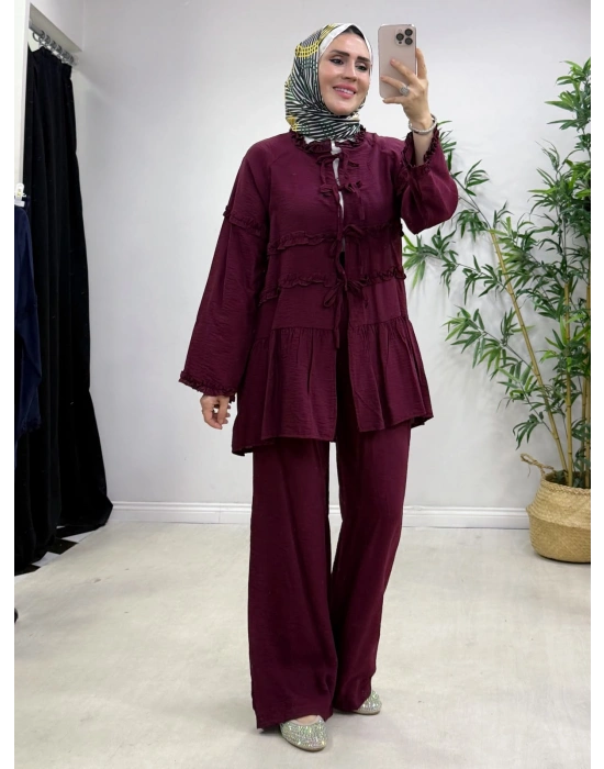 Fırfır Detaylı Modal Takım Bordo