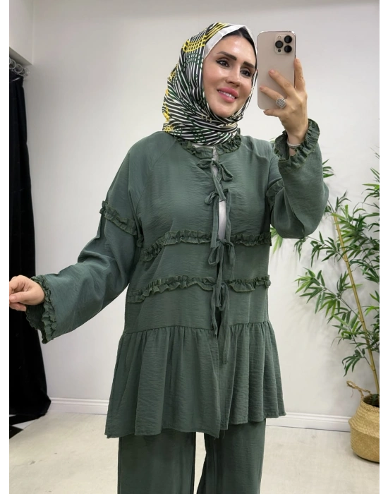 Fırfır Detaylı Modal Takım Haki