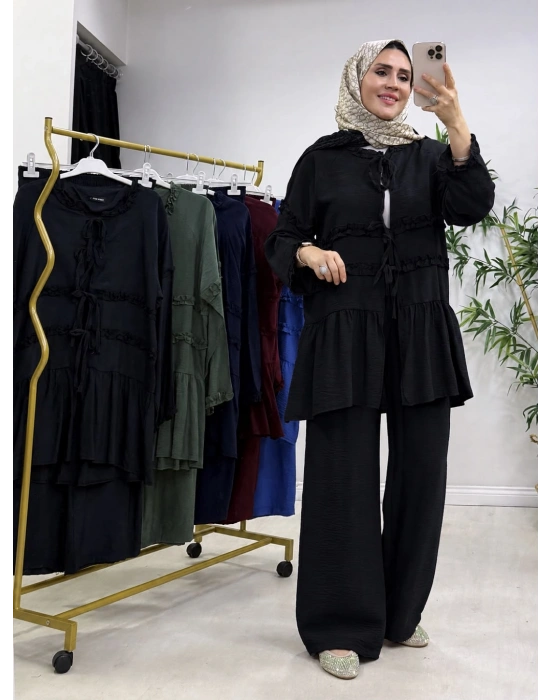 Fırfır Detaylı Modal Takım Siyah