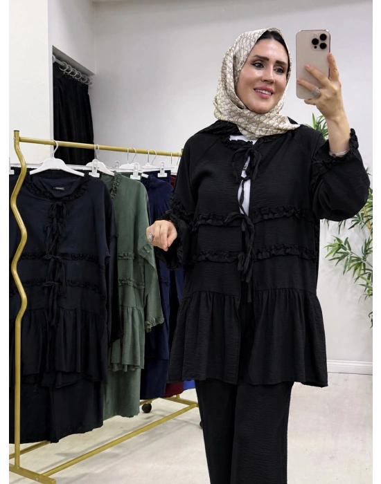 Fırfır Detaylı Modal Takım Siyah