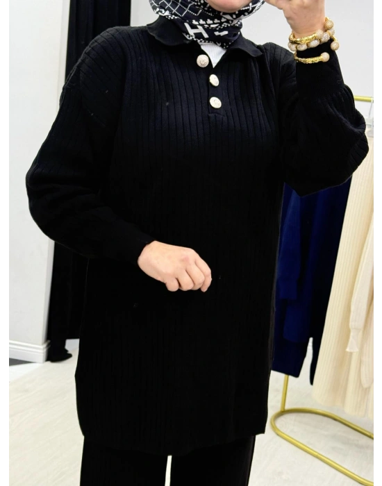 Fitilli Triko Takım Siyah