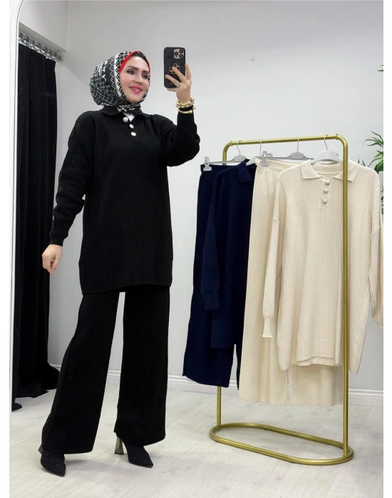 Fitilli Triko Takım Siyah