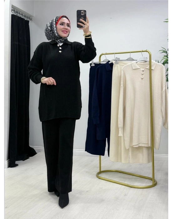 Fitilli Triko Takım Siyah